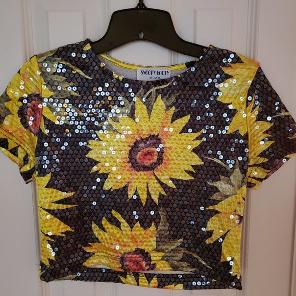 Beautiful All Sequined Sunflower Crop Top - Picture 1 of 3